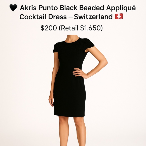 Akris Punto Black Beaded Appliqué Cocktail Dress  Size  6– Switzerland 🇨🇭 - Picture 5 of 16